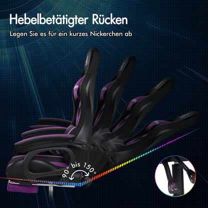 ALFORDSON Gaming Stuhl mit 8-Punkt Massage 12 Farben RGB LED-Licht Schwarz