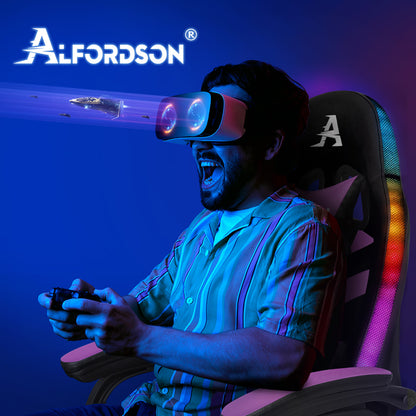 ALFORDSON Gaming Stuhl mit 8-Punkt Massage 12 Farben RGB LED-Licht Schwarz