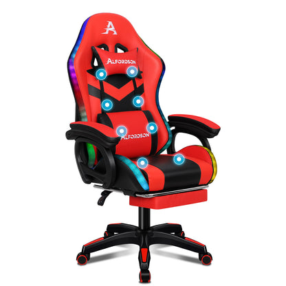 ALFORDSON Gaming Stuhl mit 8-Punkt Massage 12 Farben RGB LED-Licht Leder/Stoff