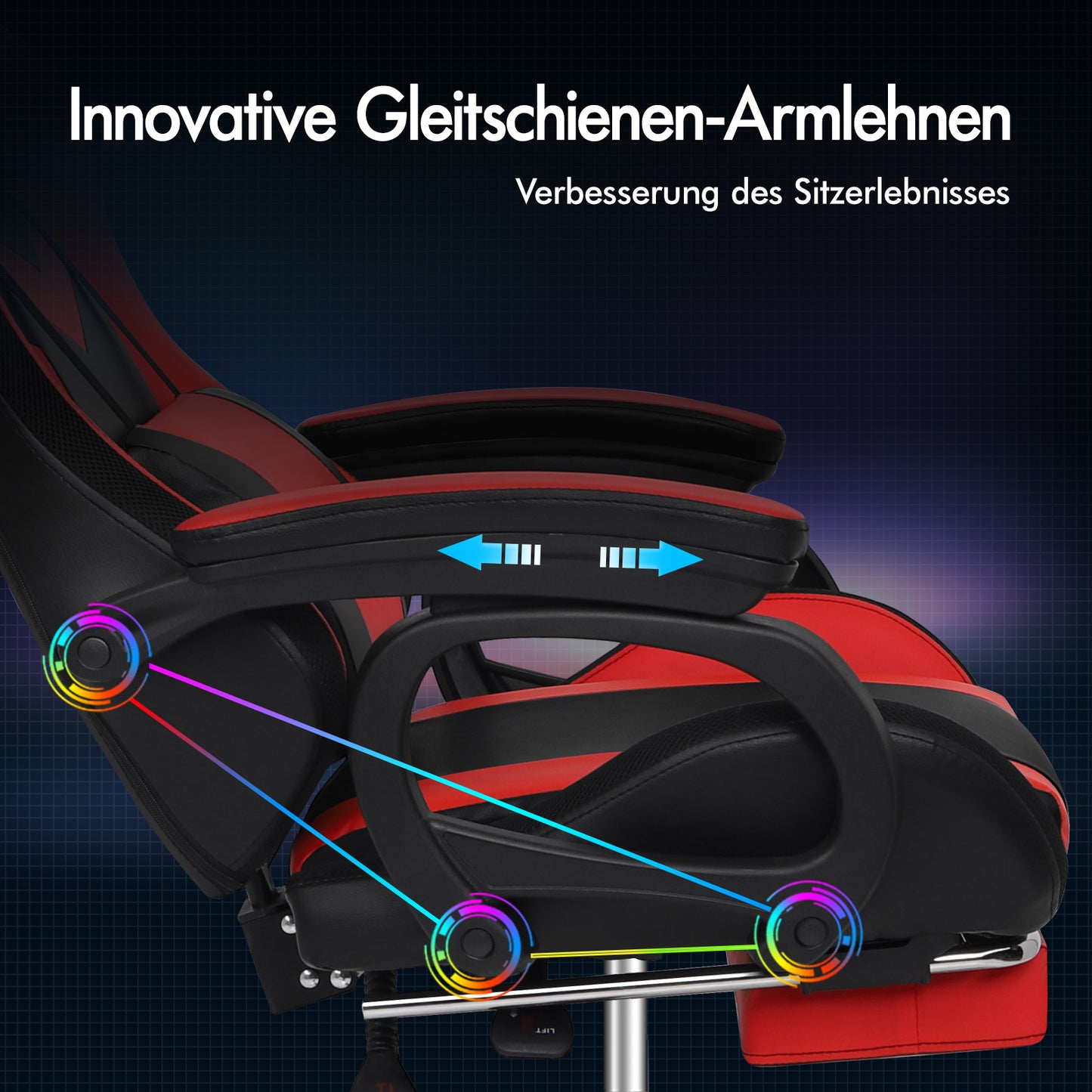 ALFORDSON Gaming Stuhl mit 8-Punkt Massage 12 Farben RGB LED-Licht Rot Schwarz