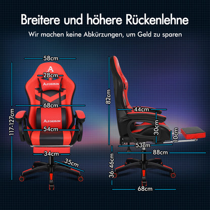 ALFORDSON Gaming Stuhl mit 8-Punkt Massage 12 Farben RGB LED-Licht Rot Schwarz