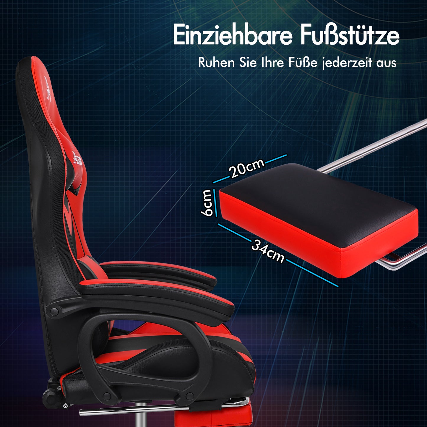 ALFORDSON Gaming Stuhl mit 8-Punkt Massage 12 Farben RGB LED-Licht Rot Schwarz
