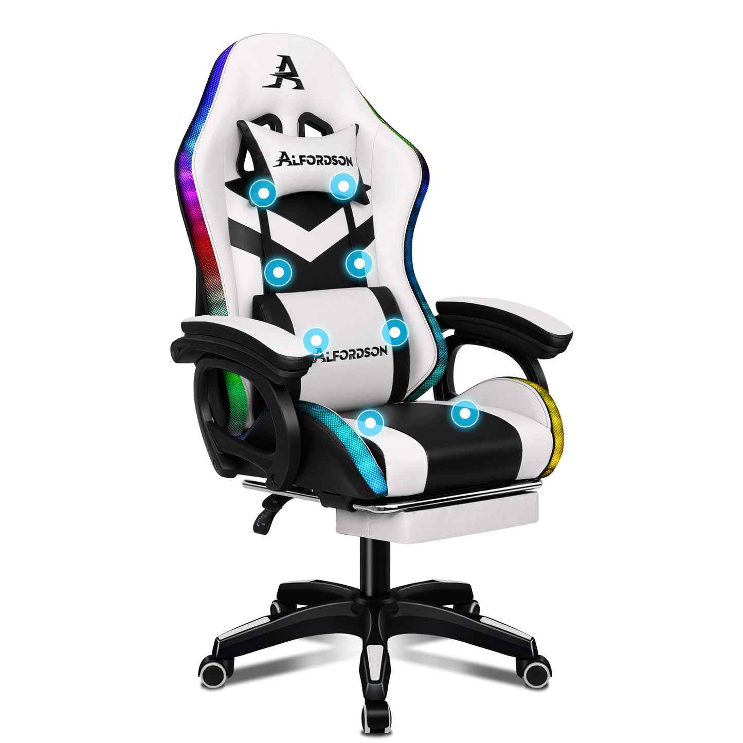 ALFORDSON Gaming Stuhl mit 8-Punkt Massage 12 Farben RGB LED-Licht Leder/Stoff