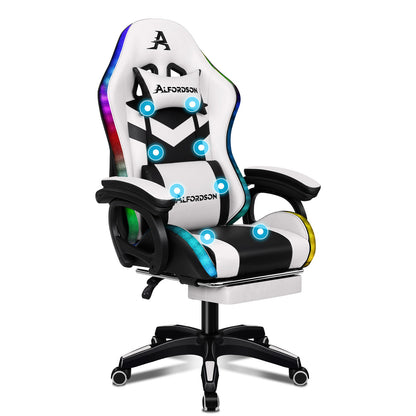 ALFORDSON Gaming Stuhl mit 8-Punkt Massage 12 Farben RGB LED-Licht Leder/Stoff