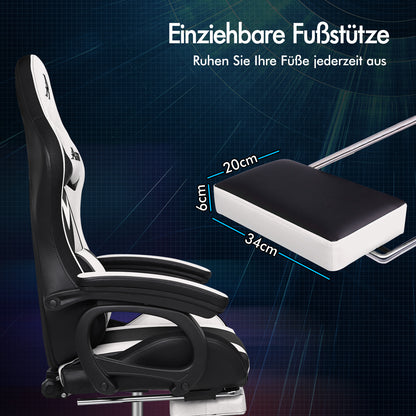 ALFORDSON Gaming Stuhl mit 8-Punkt Massage 12 Farben RGB LED-Licht Weiß & Schwarz
