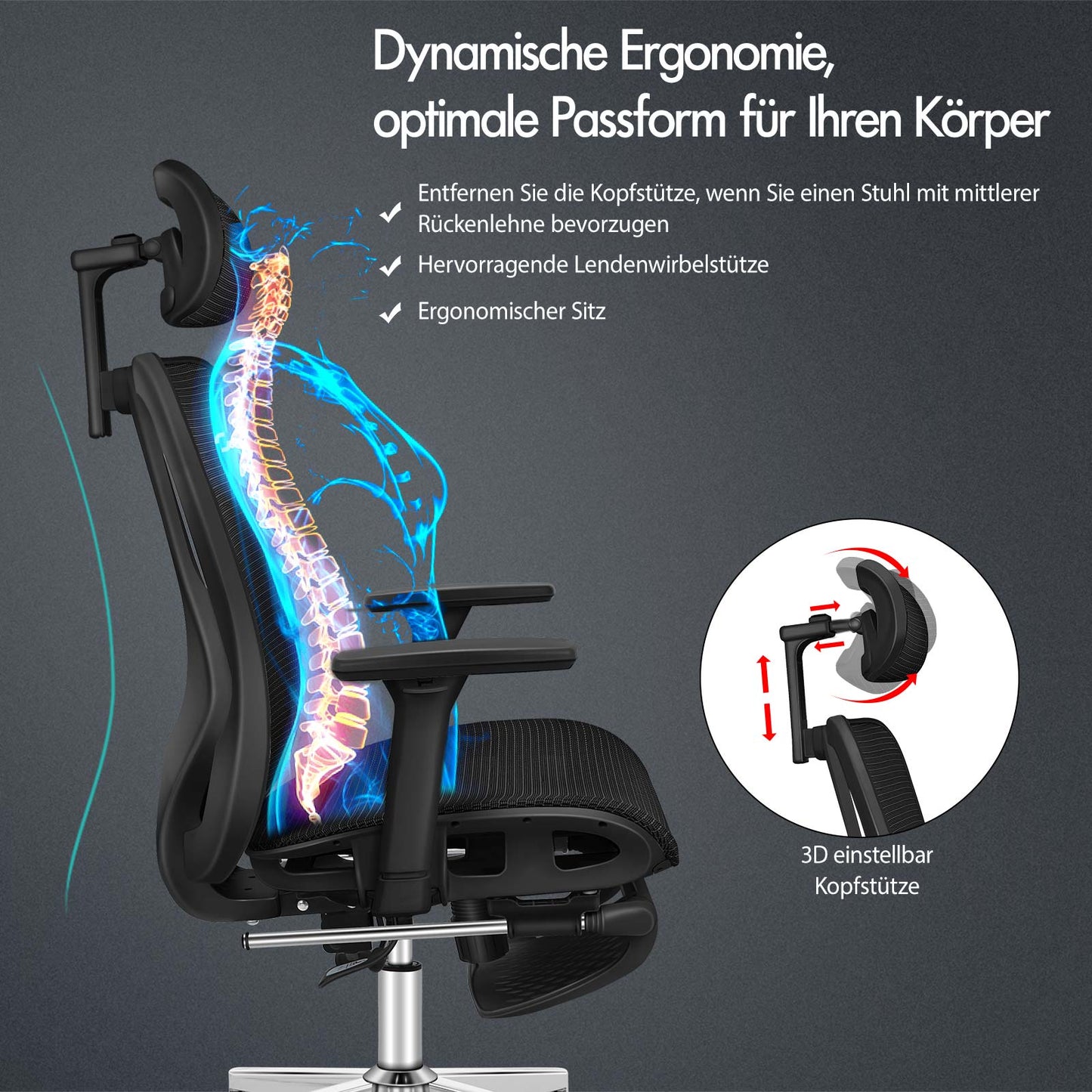 ALFORDSON Ergonomischer Bürostuhl mit Netzstoff die Arbeit am Computer Gaming