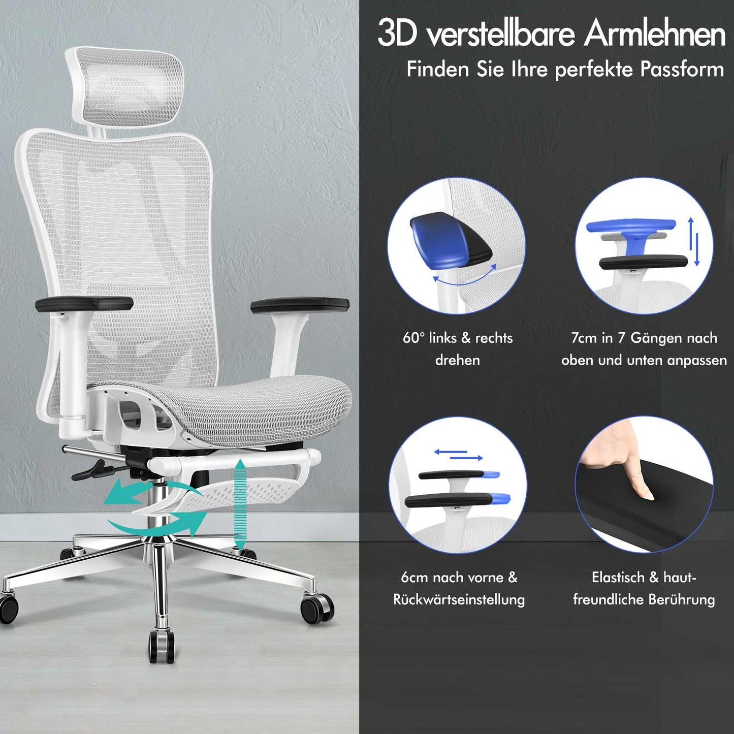 ALFORDSON Ergonomischer Bürostuhl mit Netzstoff die Arbeit am Computer Gaming