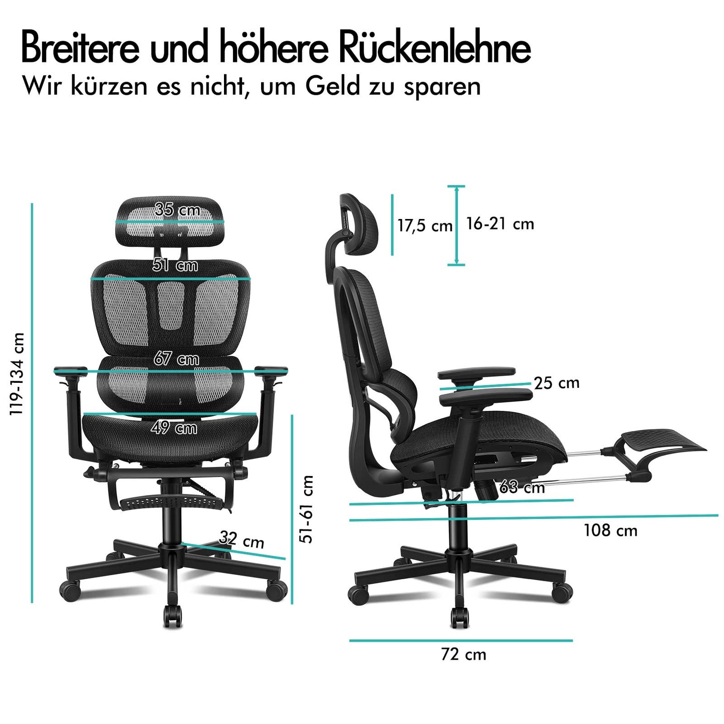 ALFORDSON Ergonomischer Bürostuhl mit Netzstoff die Arbeit am Computer Gaming