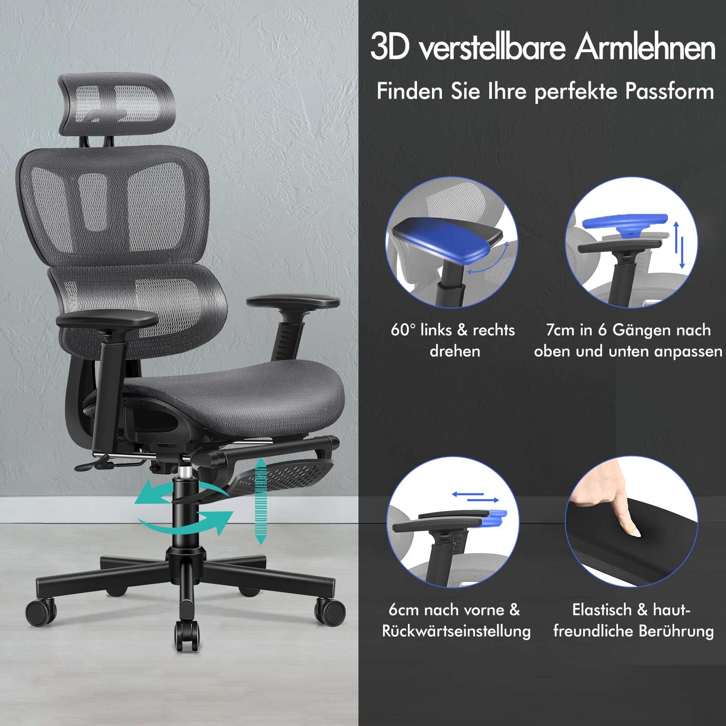 ALFORDSON Ergonomischer Bürostuhl mit Netzstoff die Arbeit am Computer Gaming