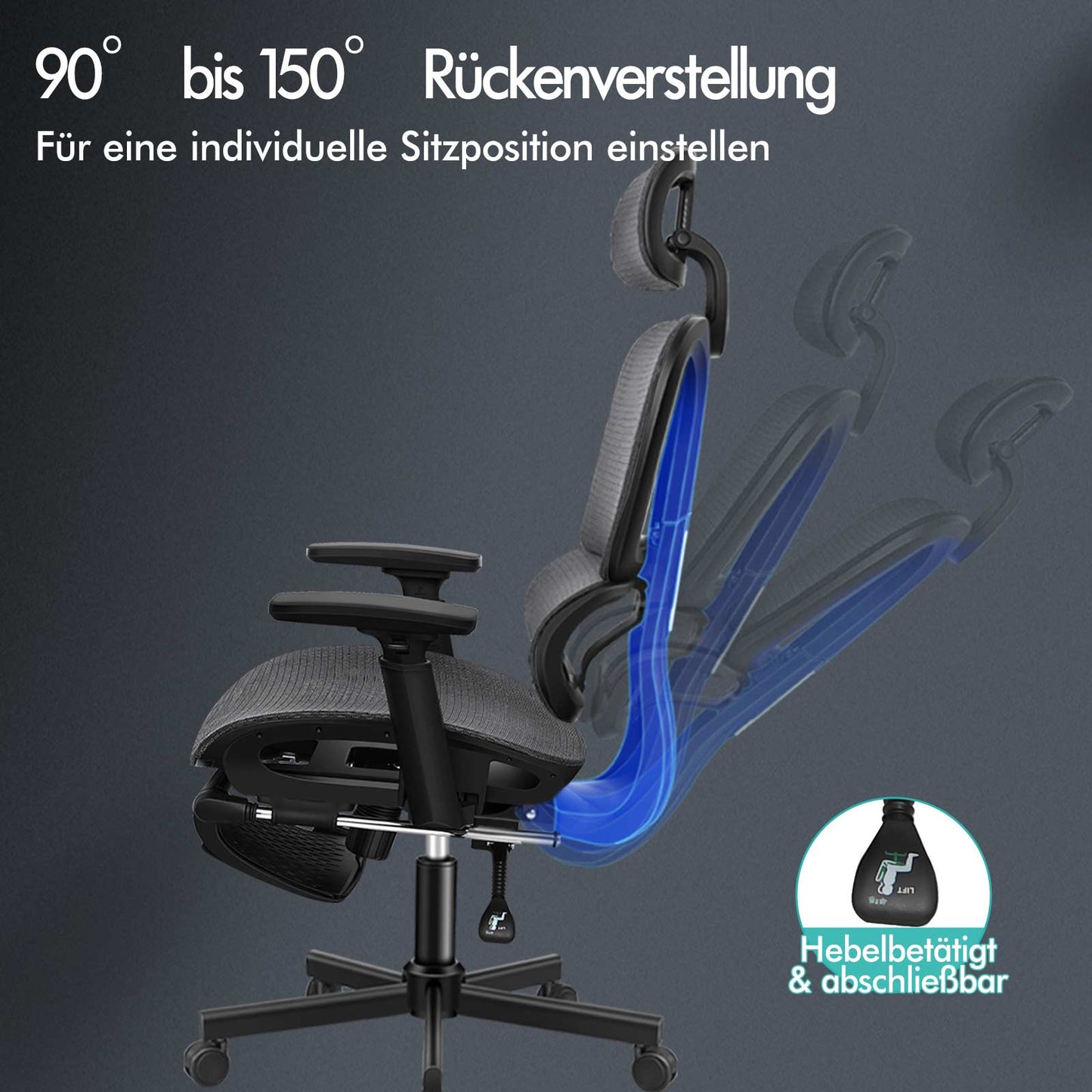 ALFORDSON Ergonomischer Bürostuhl mit Netzstoff die Arbeit am Computer Gaming