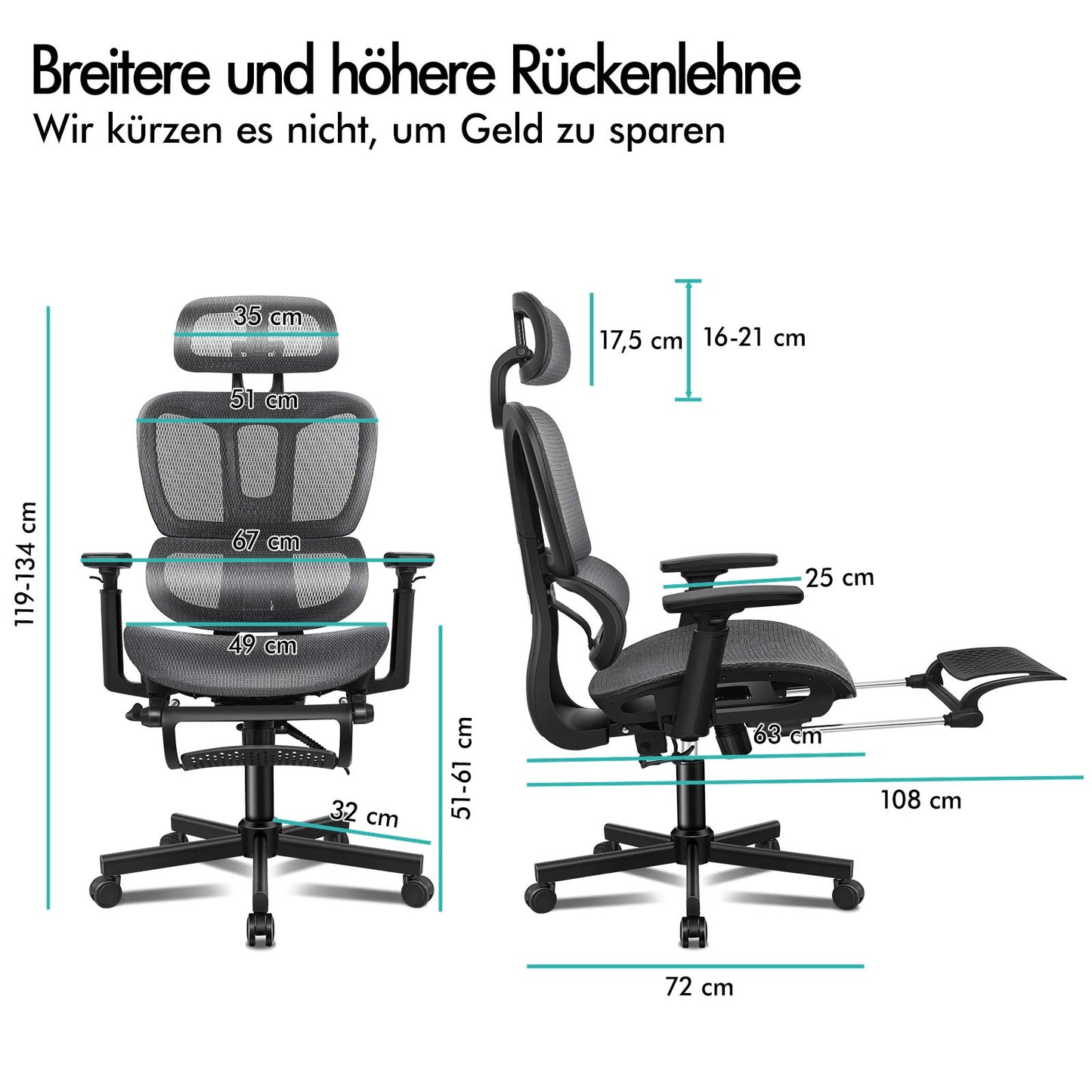ALFORDSON Ergonomischer Bürostuhl mit Netzstoff die Arbeit am Computer Gaming