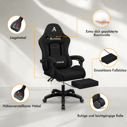 ALFORDSON Massage Bürostuhl Gaming Executive Sitz Leinenstoff Computer Racer, Kunstleder, Schwarz
