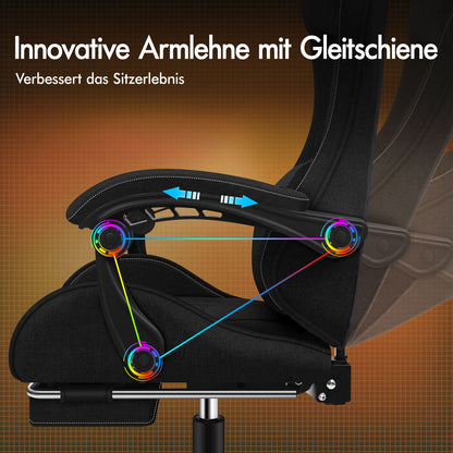 ALFORDSON Massage Bürostuhl Gaming Executive Sitz Leinenstoff Computer Racer, Kunstleder, Schwarz