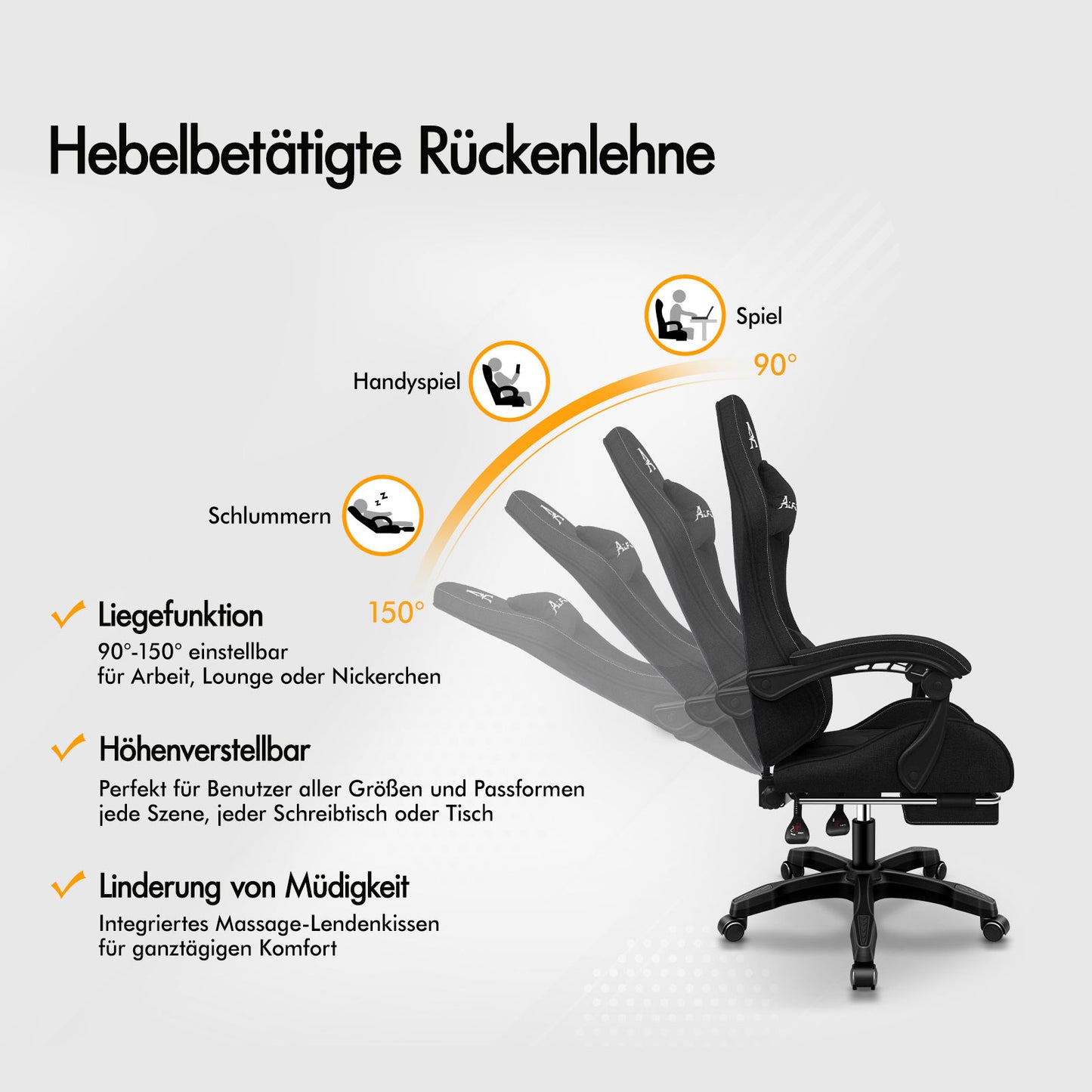 ALFORDSON Massage Bürostuhl Gaming Executive Sitz Leinenstoff Computer Racer, Kunstleder, Schwarz