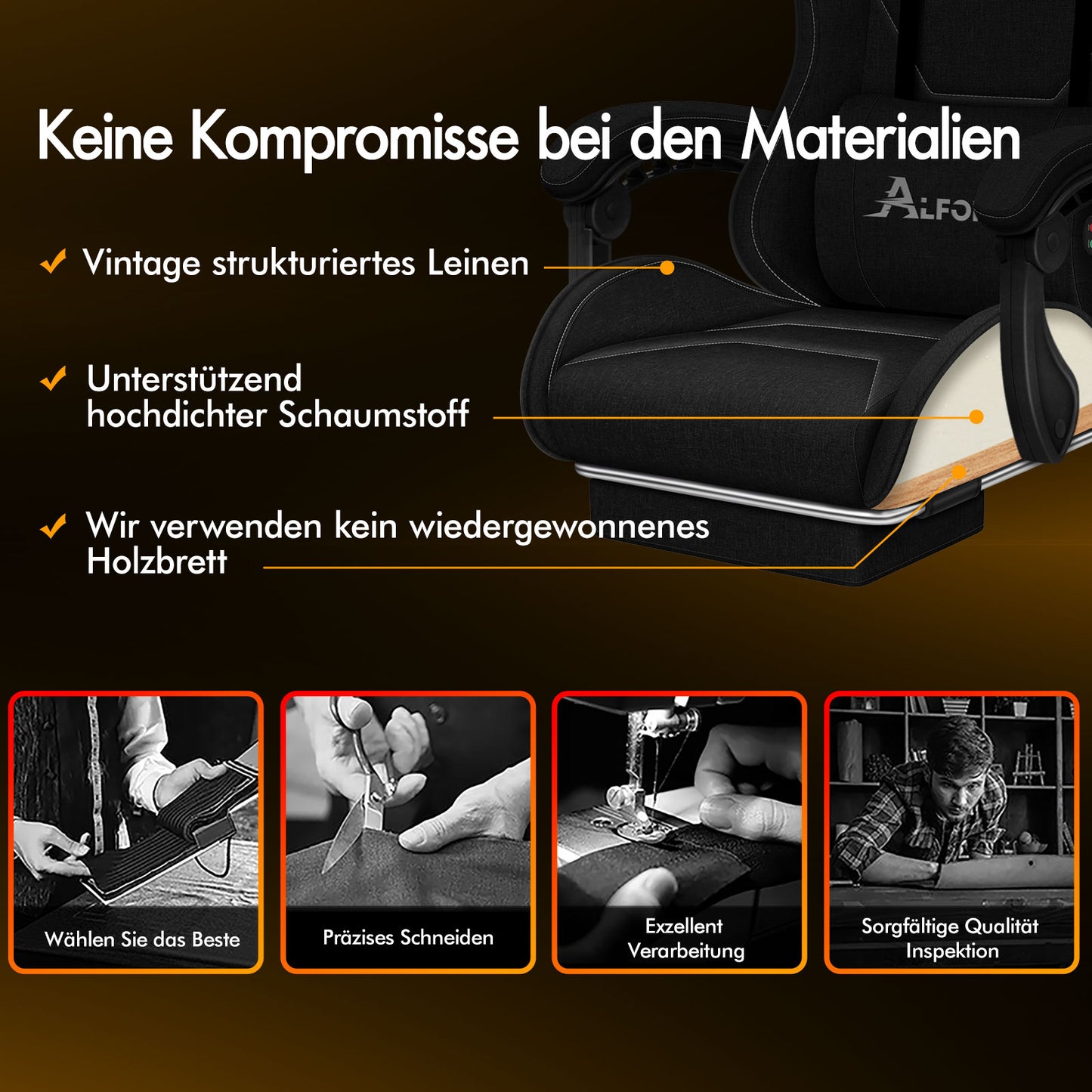 ALFORDSON Massage Bürostuhl Gaming Executive Sitz Leinenstoff Computer Racer, Kunstleder, Schwarz