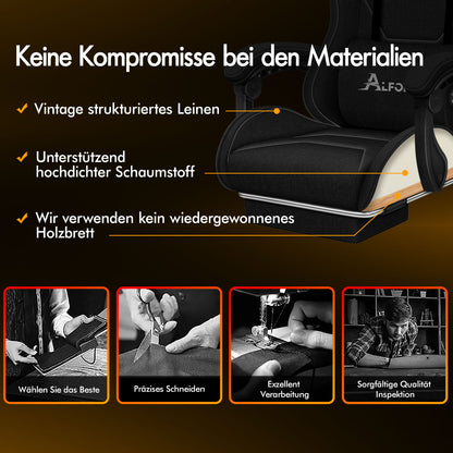 ALFORDSON Massage Bürostuhl Gaming Executive Sitz Leinenstoff Computer Racer, Kunstleder, Schwarz