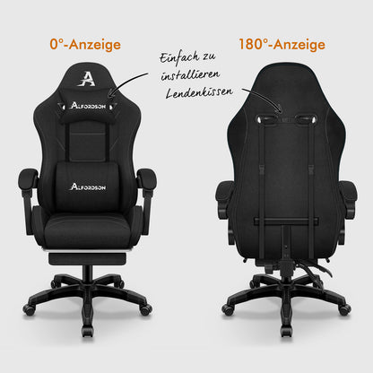 ALFORDSON Massage Bürostuhl Gaming Executive Sitz Leinenstoff Computer Racer, Kunstleder, Schwarz