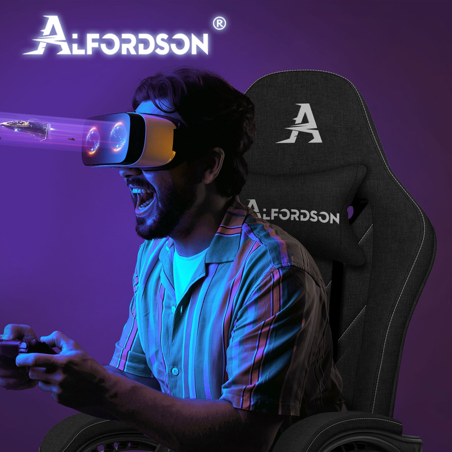 ALFORDSON Massage Bürostuhl Gaming Executive Sitz Leinenstoff Computer Racer, Kunstleder, Schwarz