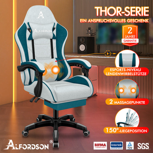 ALFORDSON Massage Bürostuhl Gaming Executive Sitz Leinenstoff Computer Racer, Kunstleder, Grau