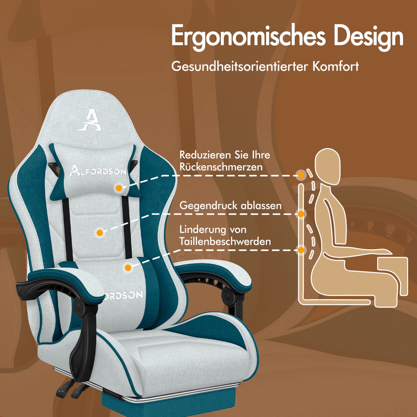 ALFORDSON Massage Bürostuhl Gaming Executive Sitz Leinenstoff Computer Racer, Kunstleder, Grau