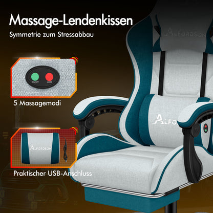 ALFORDSON Massage Bürostuhl Gaming Executive Sitz Leinenstoff Computer Racer, Kunstleder, Grau