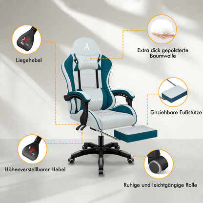 ALFORDSON Massage Bürostuhl Gaming Executive Sitz Leinenstoff Computer Racer, Kunstleder, Grau