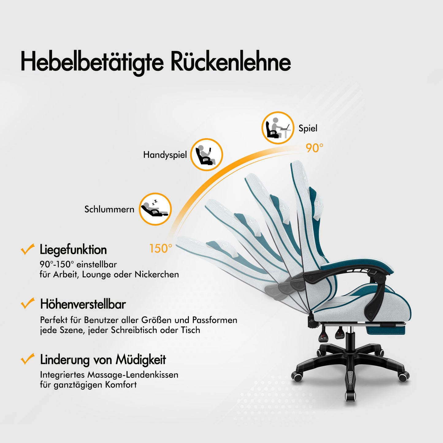 ALFORDSON Massage Bürostuhl Gaming Executive Sitz Leinenstoff Computer Racer, Kunstleder, Grau