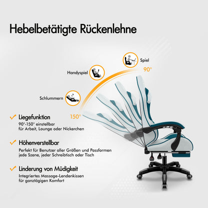 ALFORDSON Massage Bürostuhl Gaming Executive Sitz Leinenstoff Computer Racer, Kunstleder, Grau