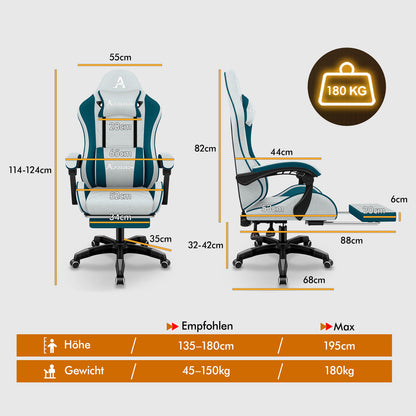ALFORDSON Massage Bürostuhl Gaming Executive Sitz Leinenstoff Computer Racer, Kunstleder, Grau