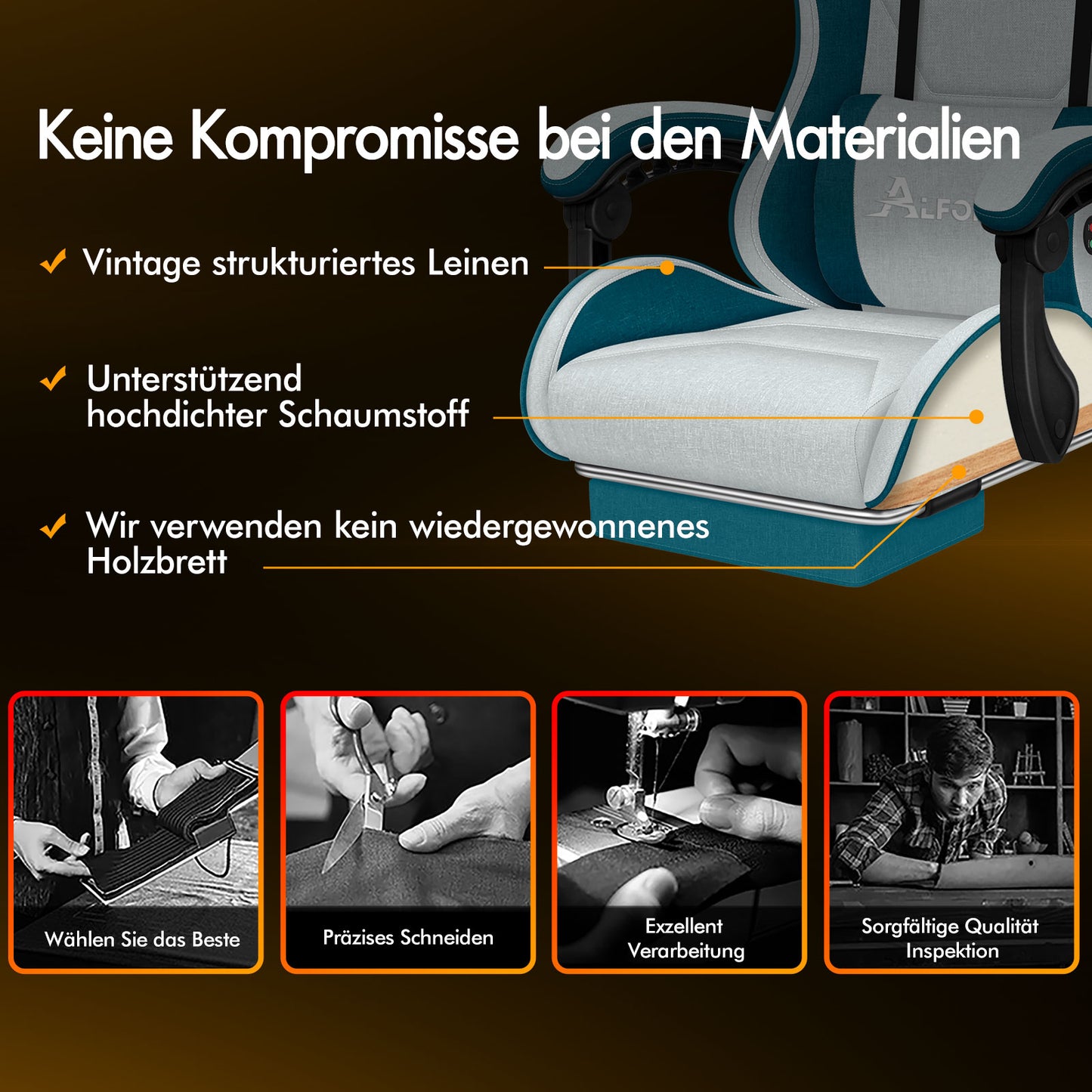 ALFORDSON Massage Bürostuhl Gaming Executive Sitz Leinenstoff Computer Racer, Kunstleder, Grau