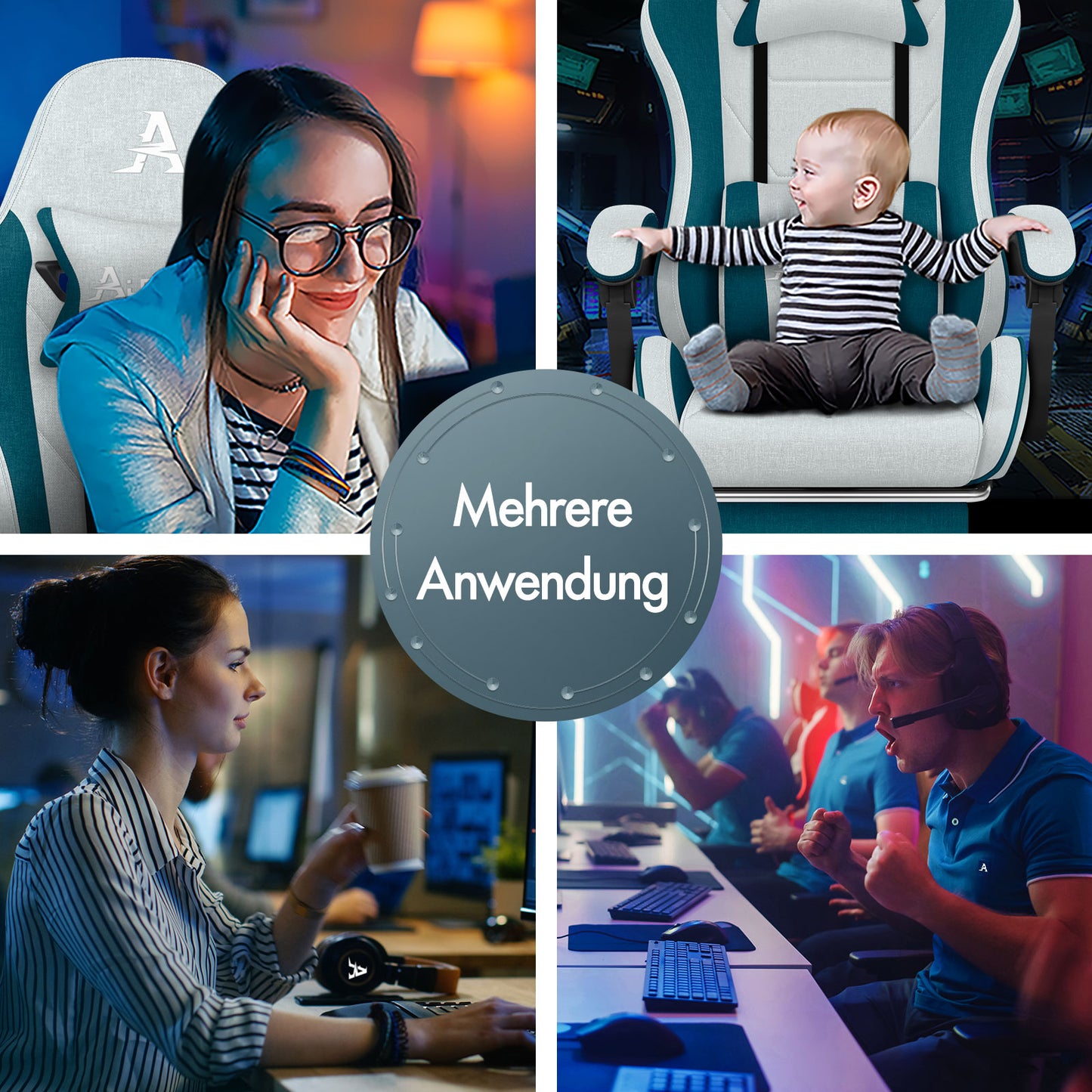 ALFORDSON Massage Bürostuhl Gaming Executive Sitz Leinenstoff Computer Racer, Kunstleder, Grau