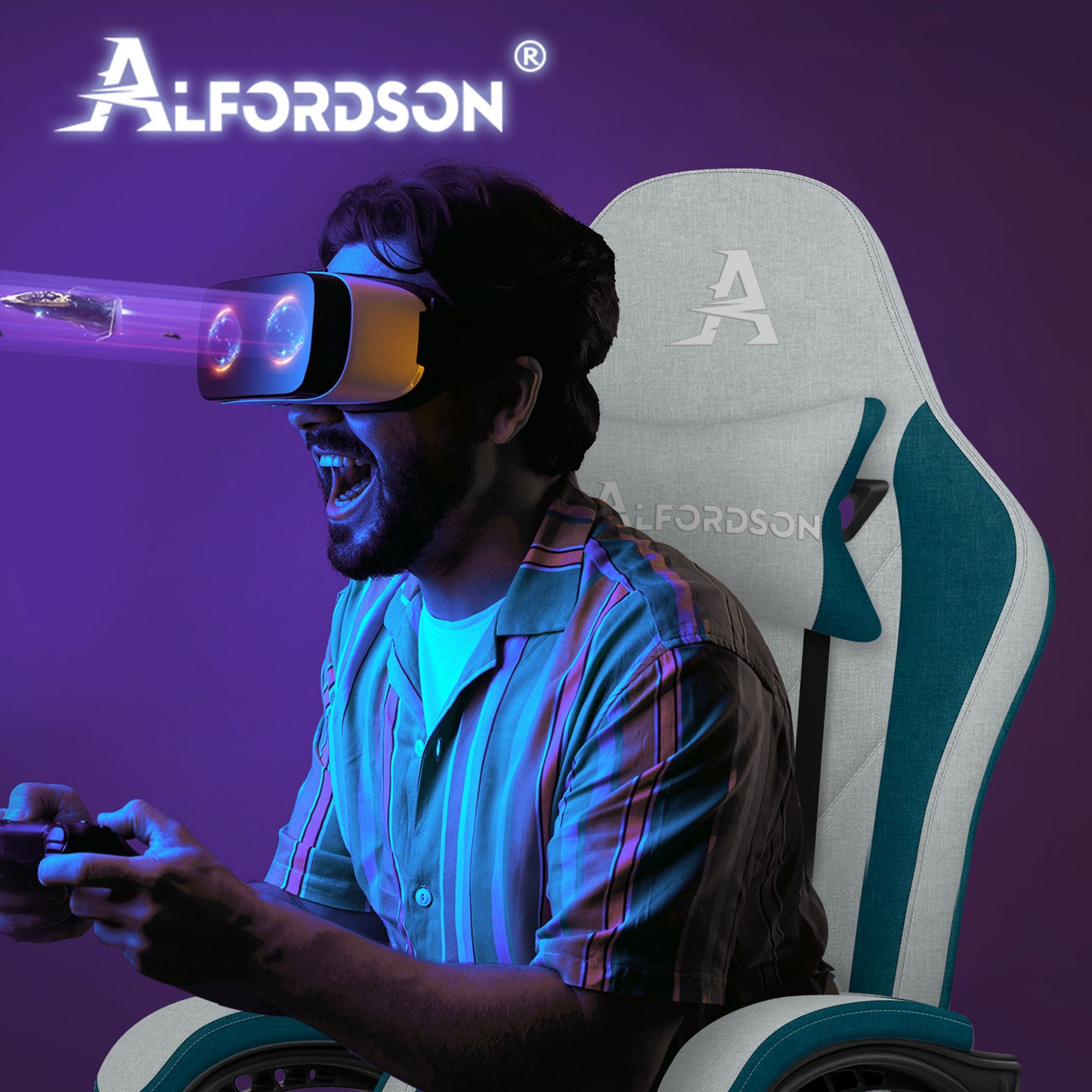 ALFORDSON Massage Bürostuhl Gaming Executive Sitz Leinenstoff Computer Racer, Kunstleder, Grau