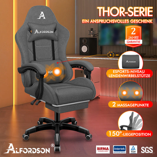 ALFORDSON Massage Bürostuhl Gaming Executive Sitz Leinenstoff Computer Racer, Kunstleder, Dunkelgrünblau