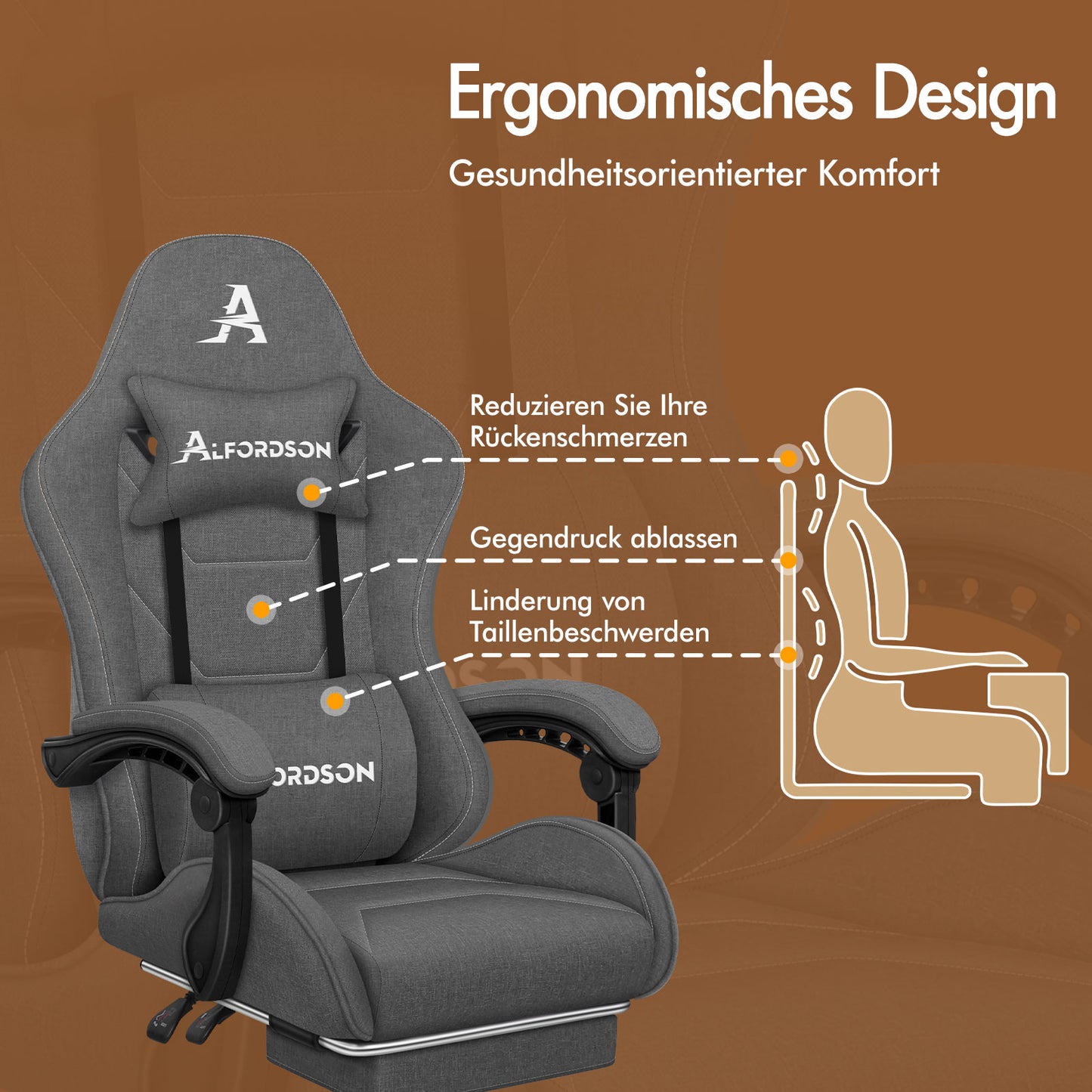 ALFORDSON Massage Bürostuhl Gaming Executive Sitz Leinenstoff Computer Racer, Kunstleder, Schwarz