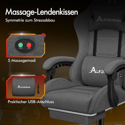 ALFORDSON Massage Bürostuhl Gaming Executive Sitz Leinenstoff Computer Racer, Kunstleder, Schwarz
