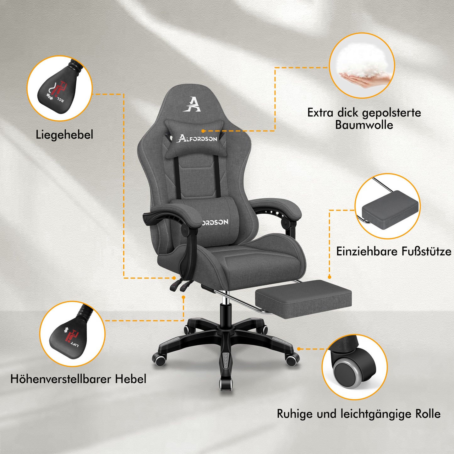 ALFORDSON Massage Bürostuhl Gaming Executive Sitz Leinenstoff Computer Racer, Kunstleder, Schwarz