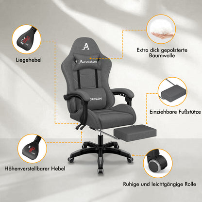 ALFORDSON Massage Bürostuhl Gaming Executive Sitz Leinenstoff Computer Racer, Kunstleder, Schwarz