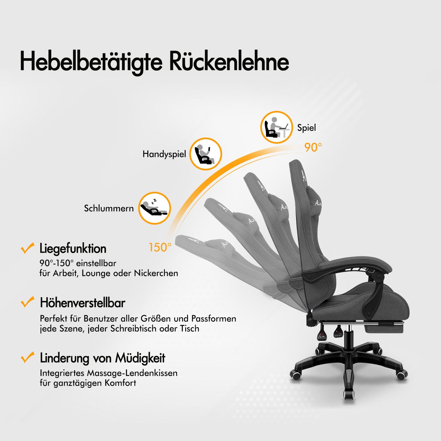 ALFORDSON Massage Bürostuhl Gaming Executive Sitz Leinenstoff Computer Racer, Kunstleder, Schwarz