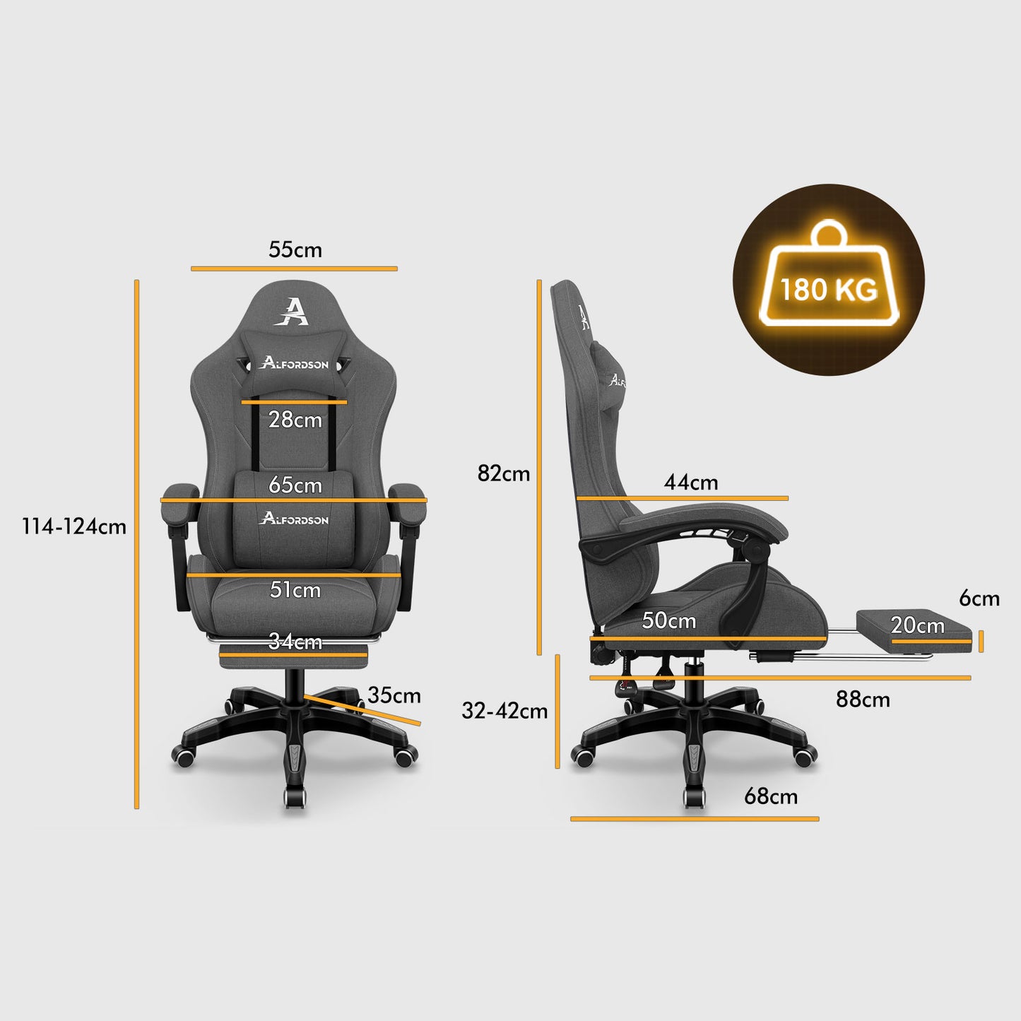 ALFORDSON Massage Bürostuhl Gaming Executive Sitz Leinenstoff Computer Racer, Kunstleder, Schwarz