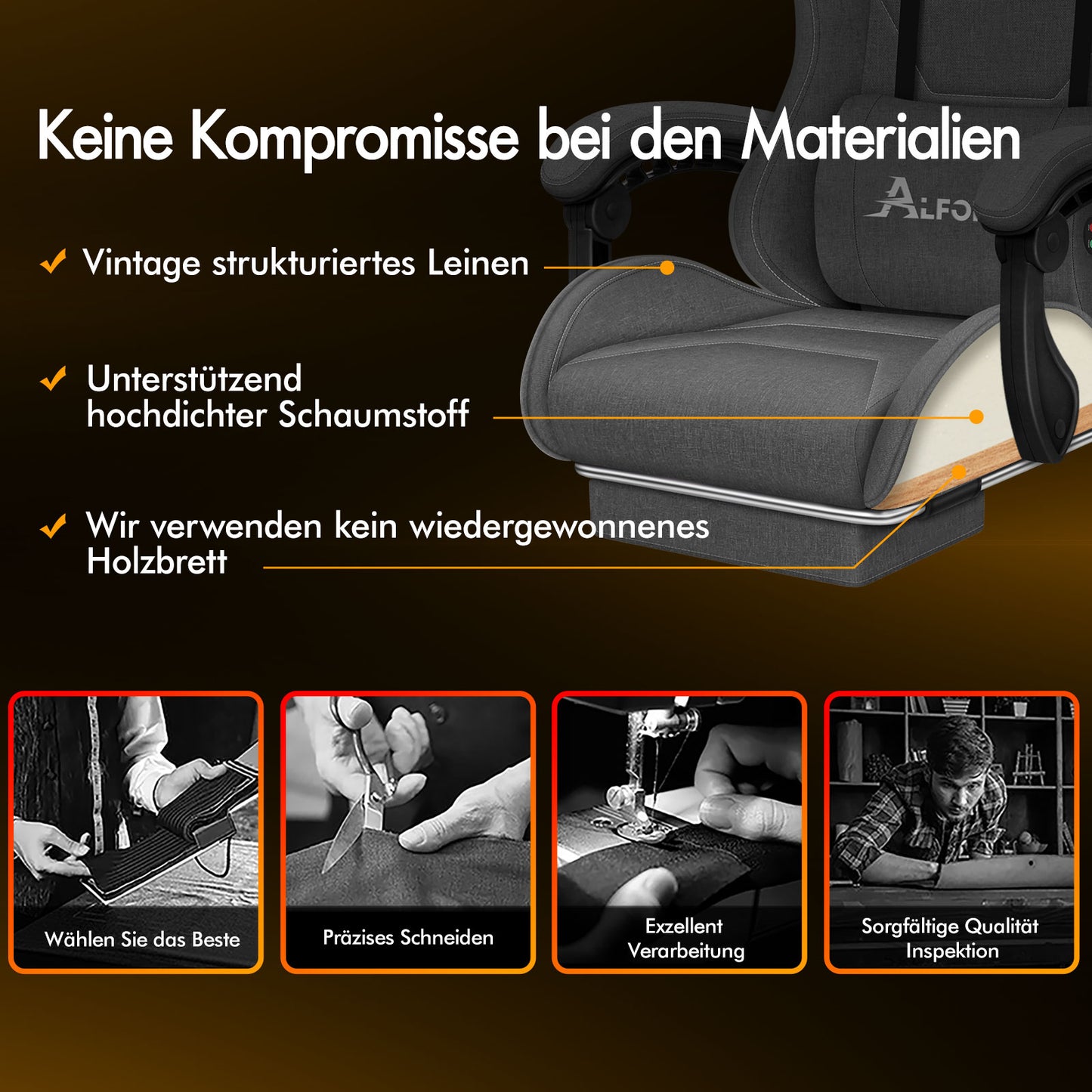 ALFORDSON Massage Bürostuhl Gaming Executive Sitz Leinenstoff Computer Racer, Kunstleder, Schwarz
