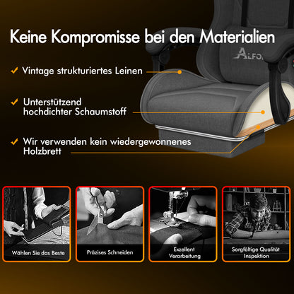 ALFORDSON Massage Bürostuhl Gaming Executive Sitz Leinenstoff Computer Racer, Kunstleder, Schwarz