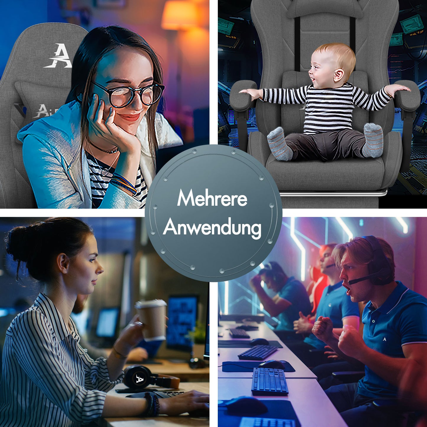 ALFORDSON Massage Bürostuhl Gaming Executive Sitz Leinenstoff Computer Racer, Kunstleder, Schwarz