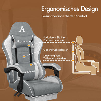 ALFORDSON Massage Bürostuhl Gaming Executive Sitz Leinenstoff Computer Racer, Kunstleder, Blau & Weiß