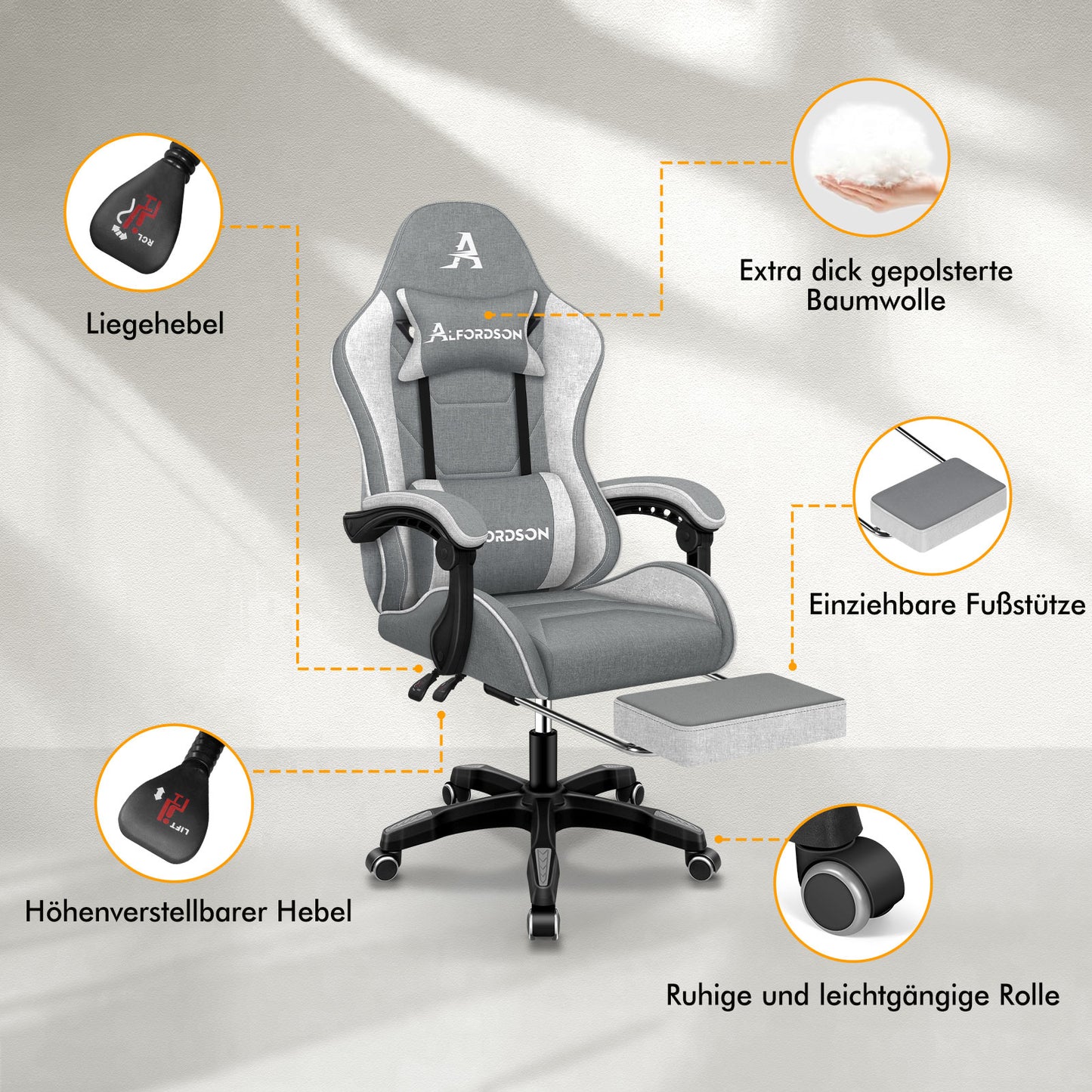 ALFORDSON Massage Bürostuhl Gaming Executive Sitz Leinenstoff Computer Racer, Kunstleder, Blau & Weiß