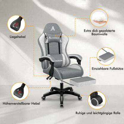 ALFORDSON Massage Bürostuhl Gaming Executive Sitz Leinenstoff Computer Racer, Kunstleder, Blau & Weiß