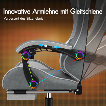 ALFORDSON Massage Bürostuhl Gaming Executive Sitz Leinenstoff Computer Racer, Kunstleder, Blau & Weiß