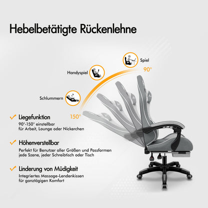 ALFORDSON Massage Bürostuhl Gaming Executive Sitz Leinenstoff Computer Racer, Kunstleder, Blau & Weiß