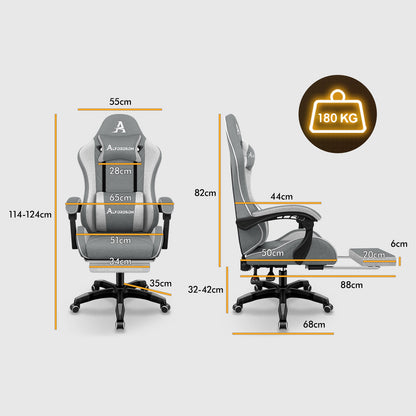ALFORDSON Massage Bürostuhl Gaming Executive Sitz Leinenstoff Computer Racer, Kunstleder, Blau & Weiß