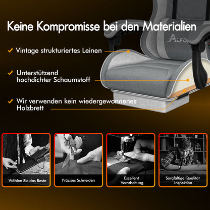ALFORDSON Massage Bürostuhl Gaming Executive Sitz Leinenstoff Computer Racer, Kunstleder, Blau & Weiß