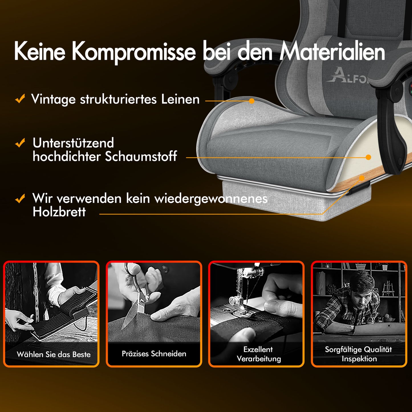 ALFORDSON Massage Bürostuhl Gaming Executive Sitz Leinenstoff Computer Racer